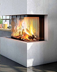 Kamineinsatz Spartherm A-3RL-80h mit großer dreiseitiger Sichtverglasung als Wandkamin geeignet