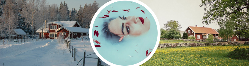 Collage zur Verbildlichung Badefass im Winter und im Sommer nutzen