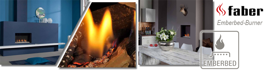 Collage mit Einbau-Gaskaminen mit Emberbed Burner Technologie