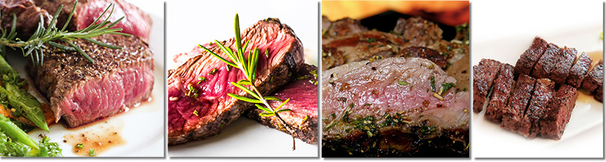 Bildfolge der 4 unterschiedlichen Gargrade bei gegrilltem Fleisch