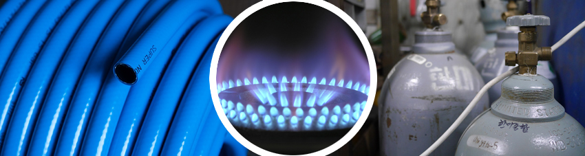 Bildfolge Gasflaschen und Schlauch