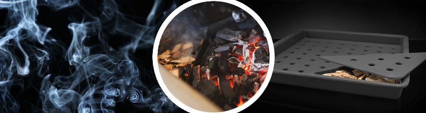 Bildfolge Holzkohleeinsatz mit Räucherfach zum Räuchern wie im Smoker