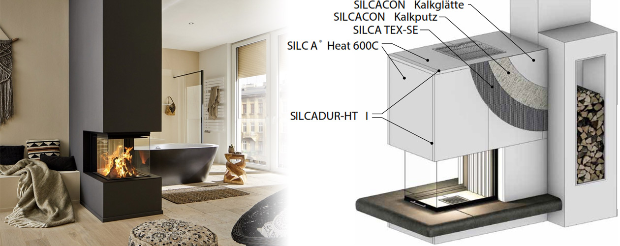 Kamin verkleiden - Schema verwendete Silca Baustoffe