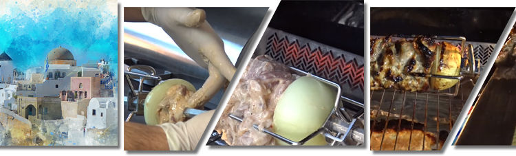 Bildfolge der Zubereitung des Gyros als Grillspießgericht