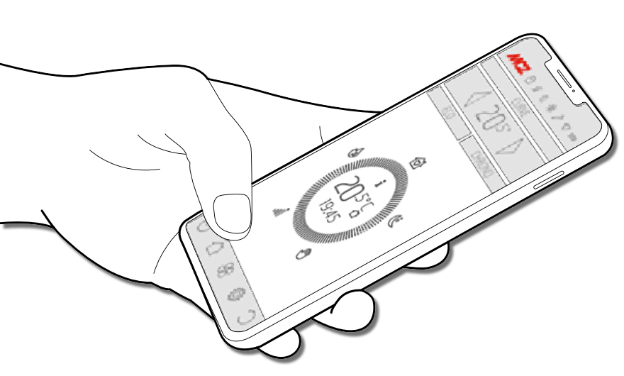 gezeichnete Smartphone führende Hand mit der MCZ Maestro-App