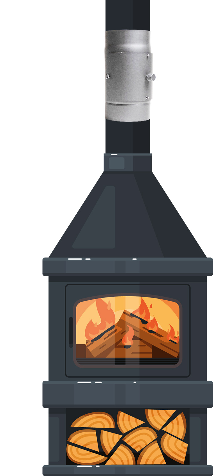 Illustration Kaminofen mit KaminFILTERKat