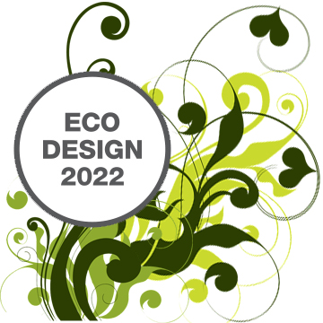 Eco-Design Logo mit hinterlegtem grünen floralen Muster