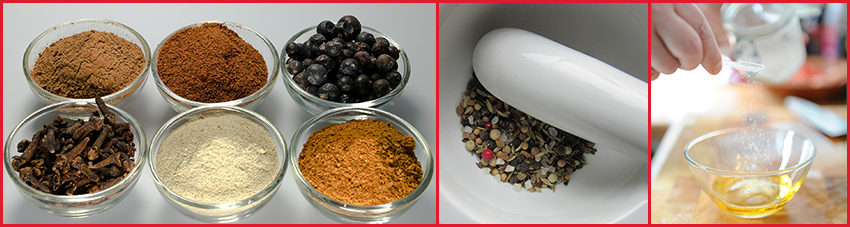 Um Fleisch zu marinieren, wird Öl mit verschiedenen Gewürzen gemischt