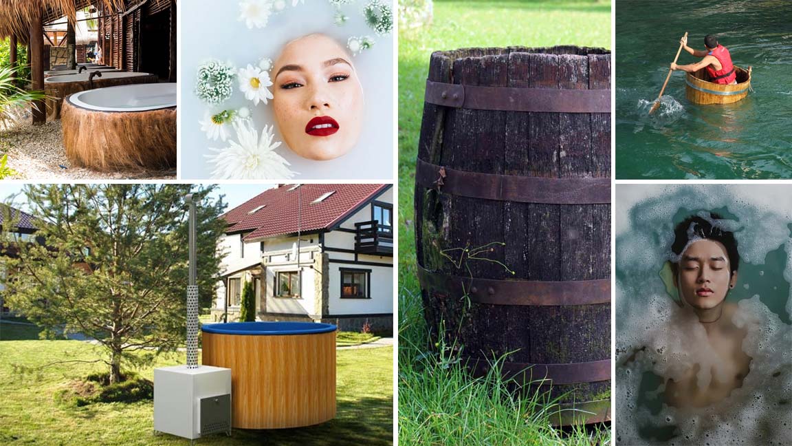 Collage verschiedener Interpetationen eines Badefasses