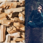 Mann überlegt wie er Holz trocknet