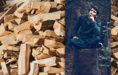 Mann überlegt wie er Holz trocknet