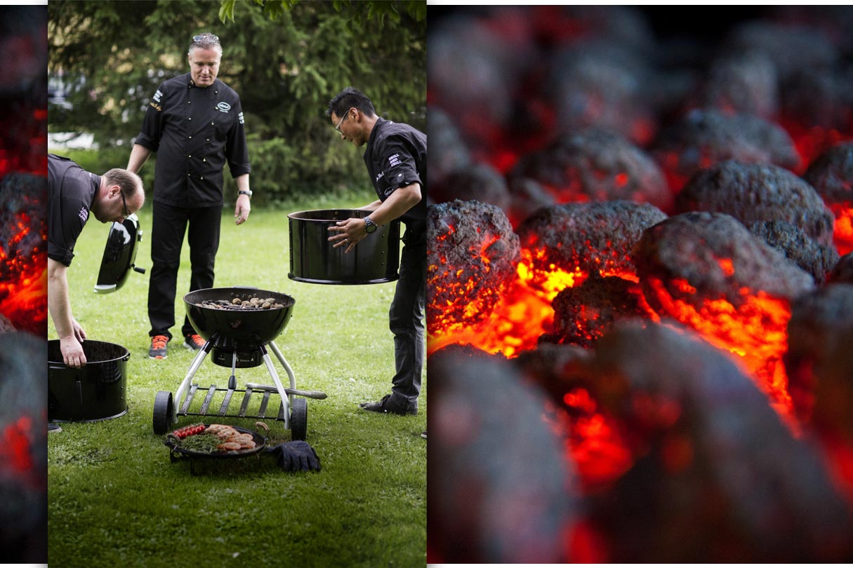 3 Männer bereiten den Grill vor