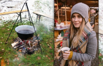 Glühwein im Kessel über Lagerfeuer