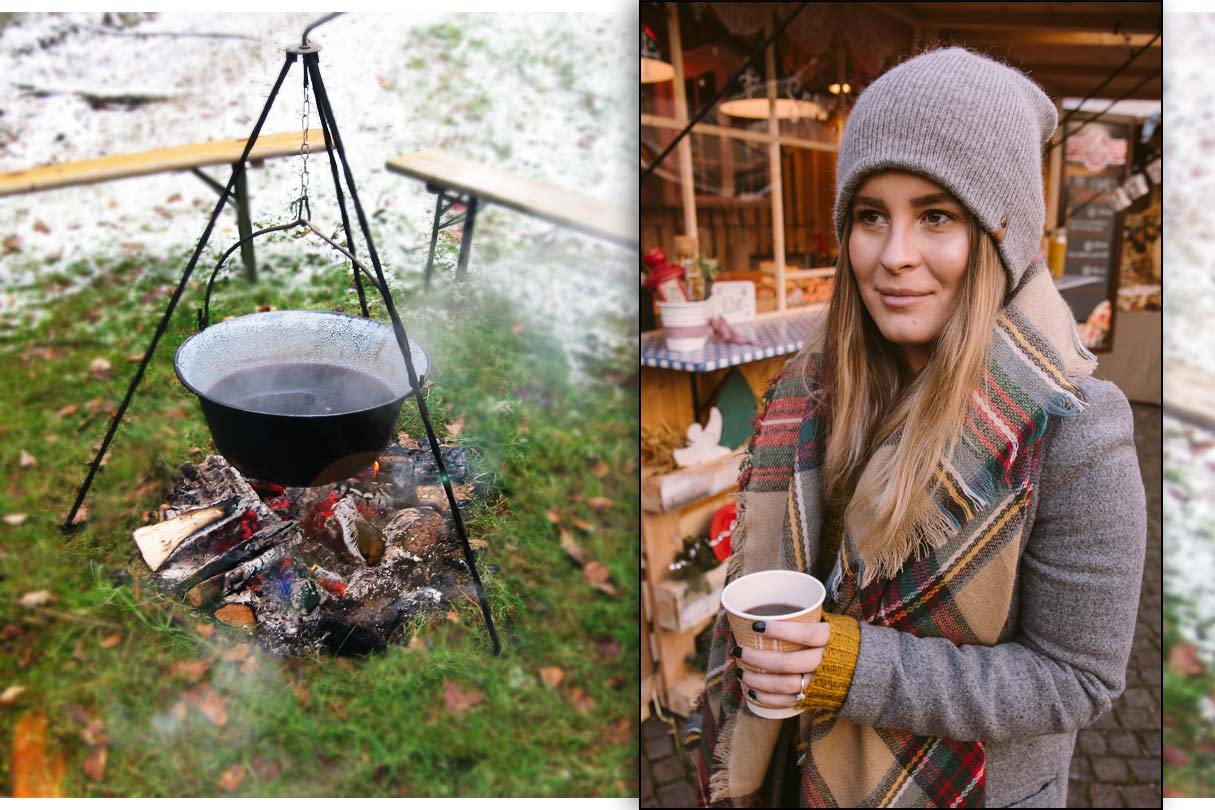 Glühwein im Kessel über Lagerfeuer