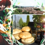 Collage mit einem Fußballfan der Cheeseburger hält, einem Panorama der Stadt Verona und den fertig gebackenen Hamburgerbrötchen