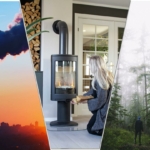 befeuerter Holzofen zwischen Smog City und Wald im Nebel