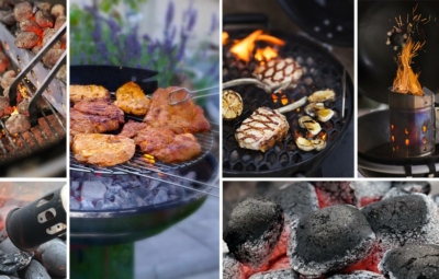 Collage mit verschiedenen Möglichkeiten Holzkohle anzuzünden