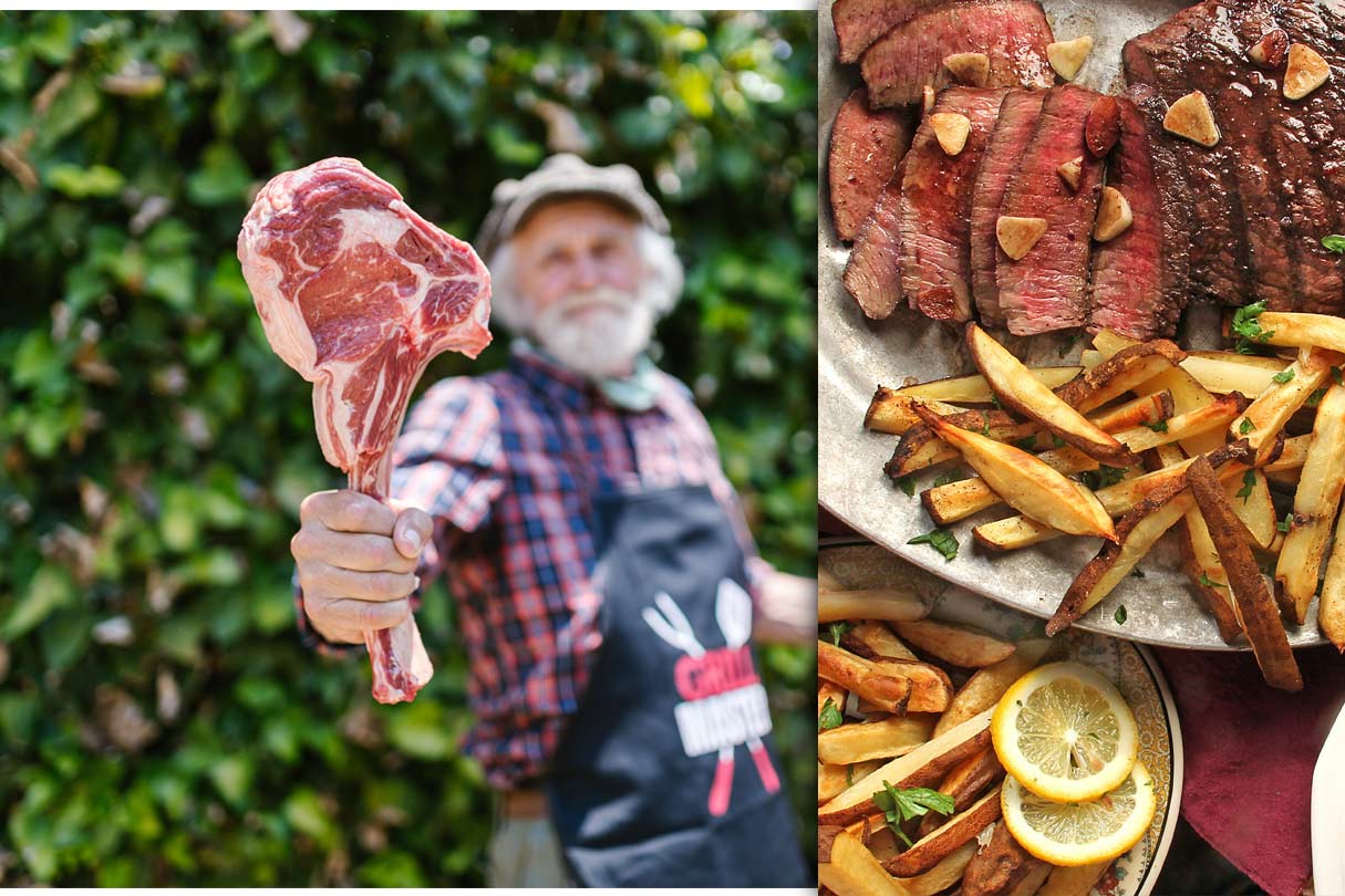 Steak vor dem Grillen und nach dem Grillen