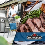 Ambiente Napoleon Rogue XT 425 mit Drehspieß und Serviervorschlag gegrillte Lammkeule