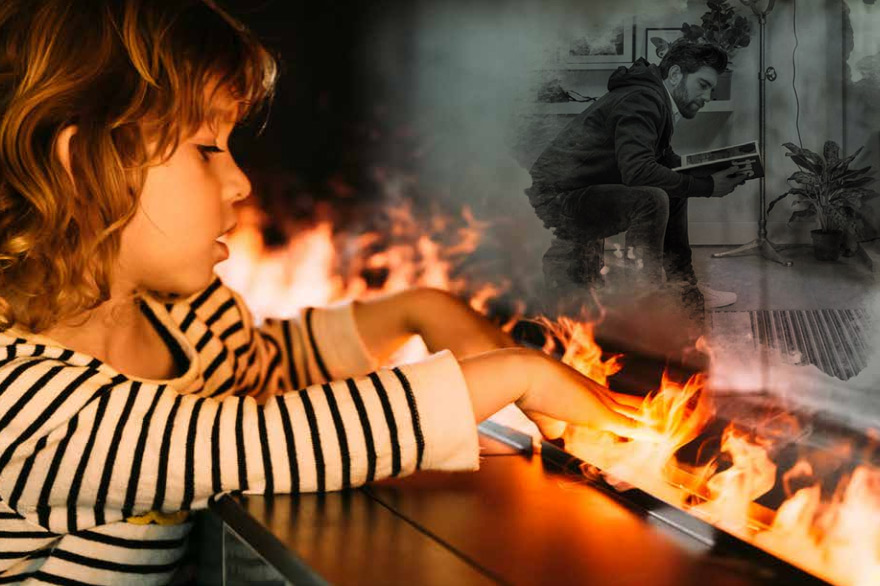 Mysterium Elektrokamin - Mädchen fasst in Flamme