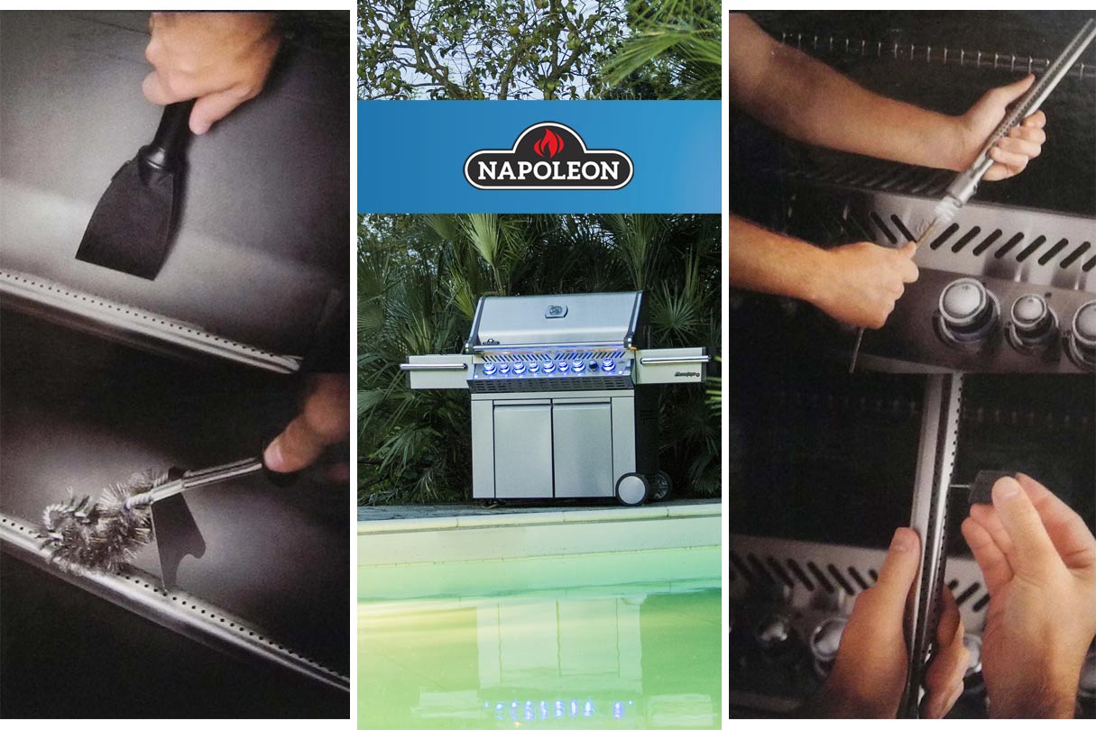 Napoleon Prestige am Pool und viele hilfreiche Napoleon Reinigungs-Hilfsmittel