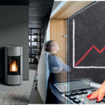 Frau berechnet Pelletofenverbrauch