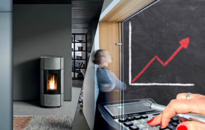 Frau berechnet Pelletofenverbrauch