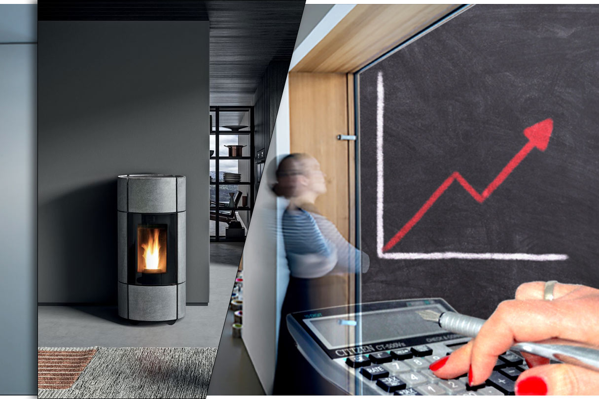Frau berechnet Pelletofenverbrauch