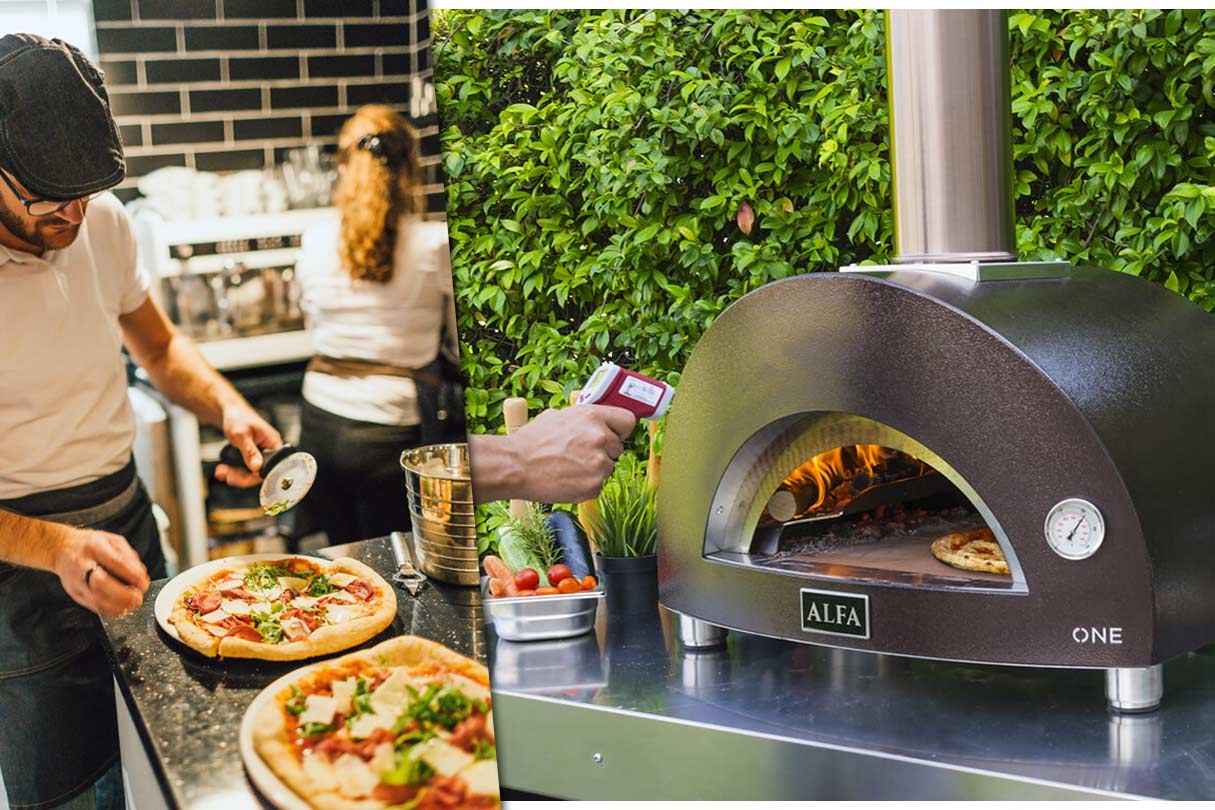 Pizzabäcker und Temperaturfühler am Pizzaofen