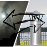 Alter verqualmter Schornstein und neuer Edelstahlschornstein