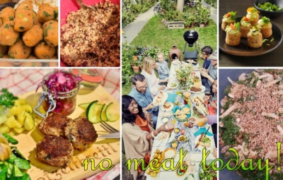 Collage aus verschiedenen vegetarischen Frikadellen und Zubereitungsstadien