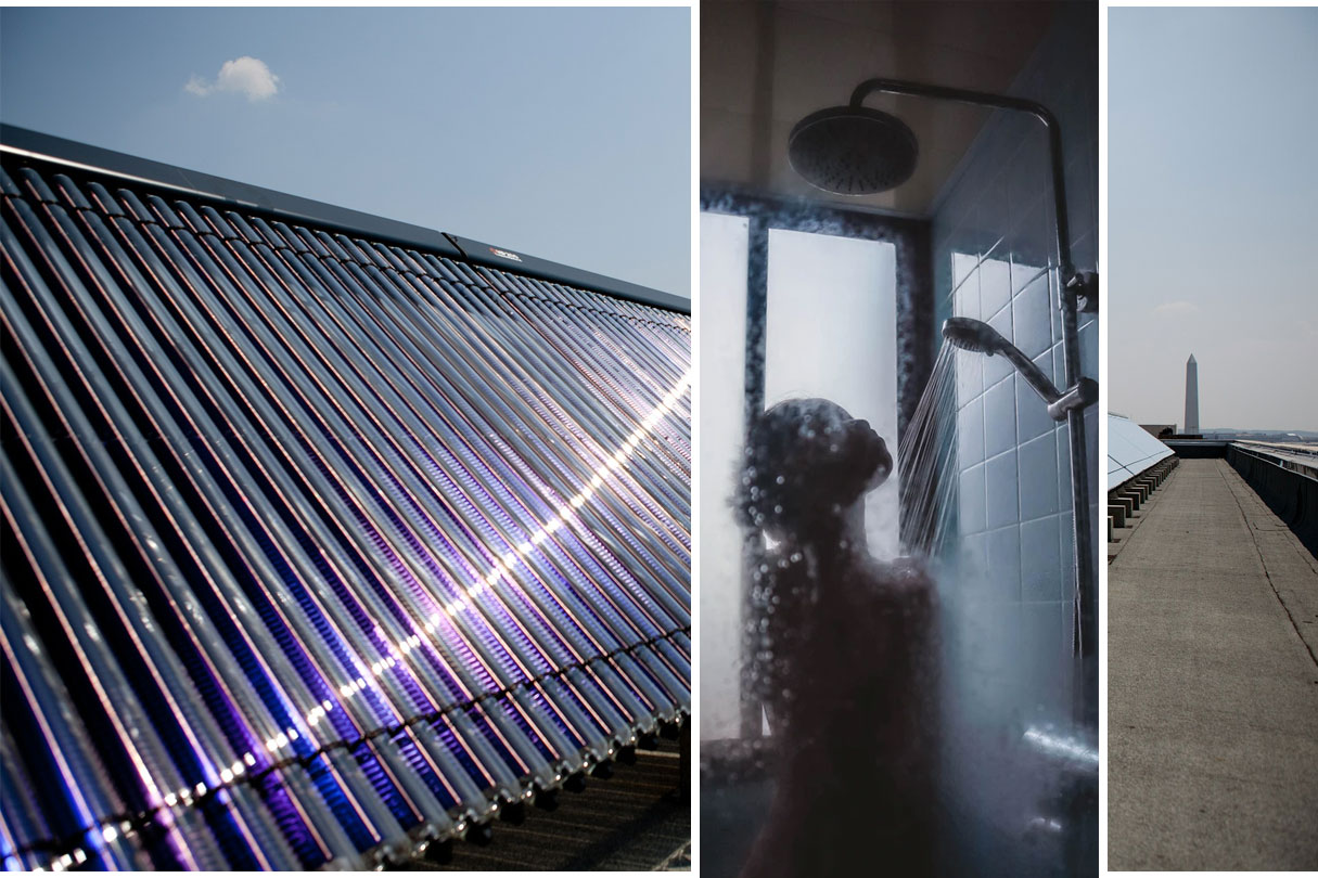 Solarthermie auf Dach erzeugt heiße Dusche