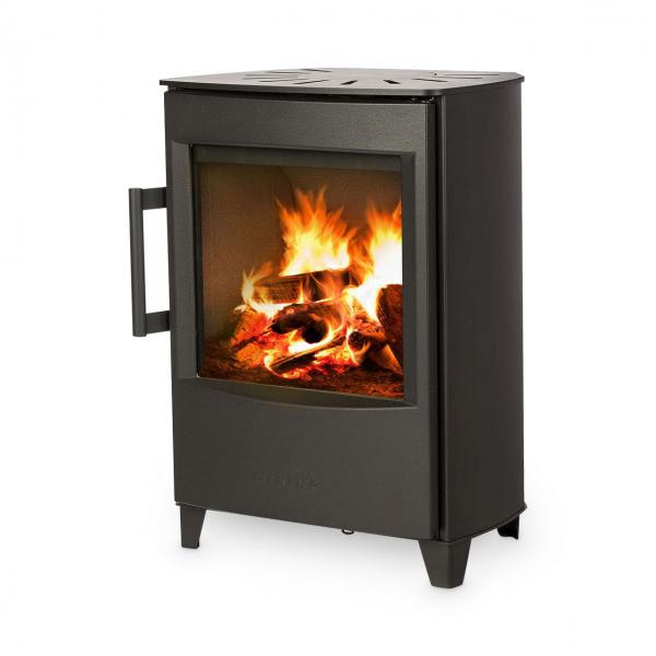 kleiner Kaminofen Wiking Mini 2 auf Füßen mit großer Sichtscheibe
