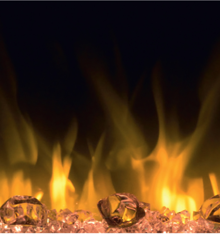 Bei der Opti-Flame-technik, kann das Feuerbett individuell dem Geschmack angepasst werden