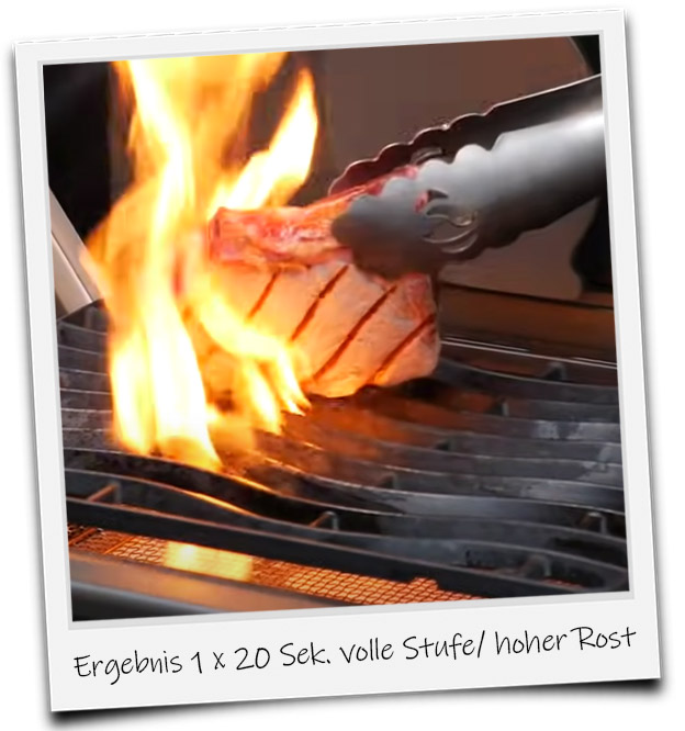 Bild Grillergebnis Fleisch nach 20 Sekunden auf Sizzle Zone auf höchster Stufe