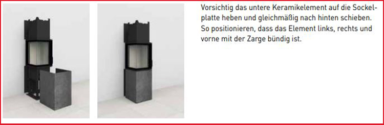 Das untere keramikelement wird auf die Platte des Sockels und gleichmäßig Richtung Wand geschoben.